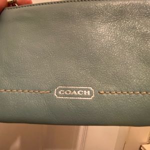 Light blue leather Coach small wristlet